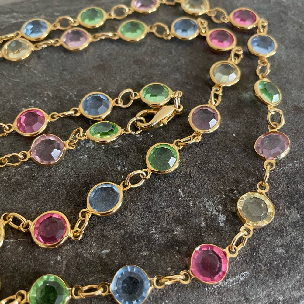 Bezel Set Spring Color Necklace Gold Tone 14inch Long